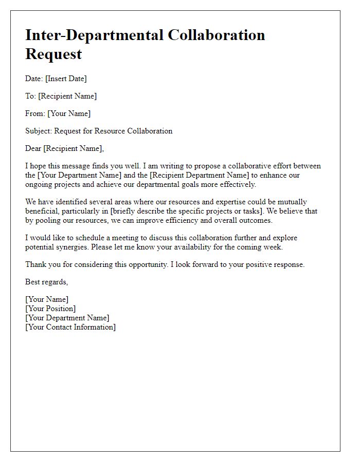 Letter template of inter-departmental resource collaboration