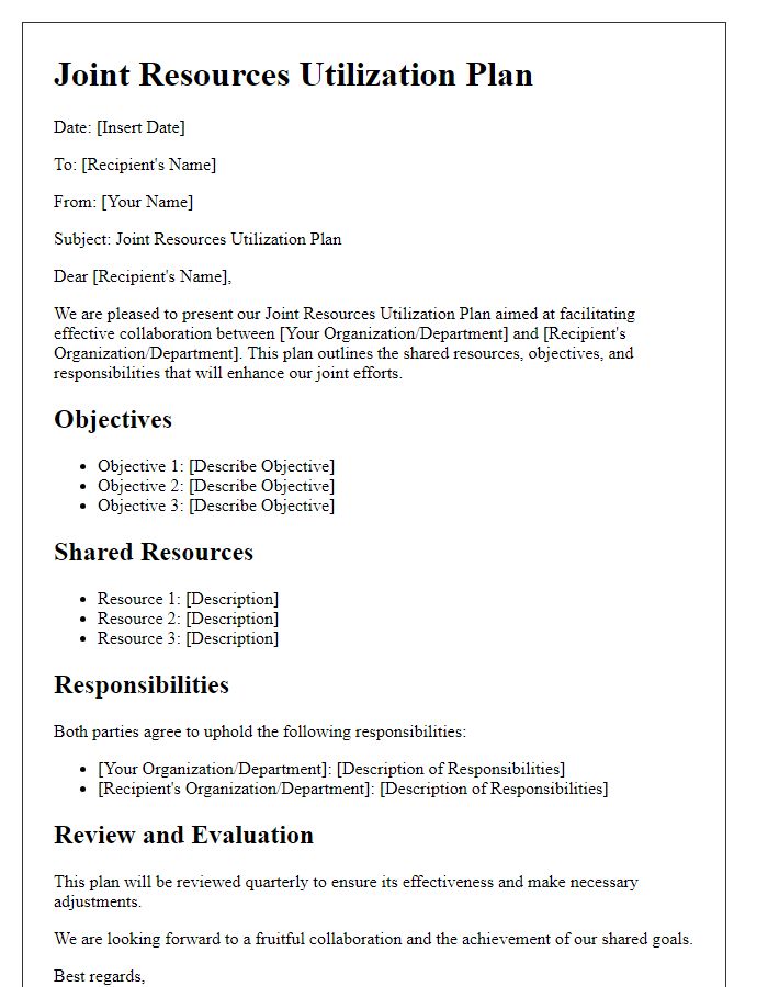 Letter template of joint resources utilization plan