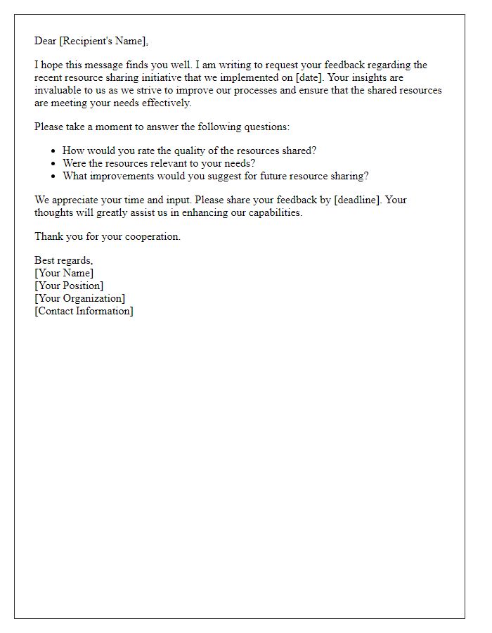 Letter template of resource sharing feedback request