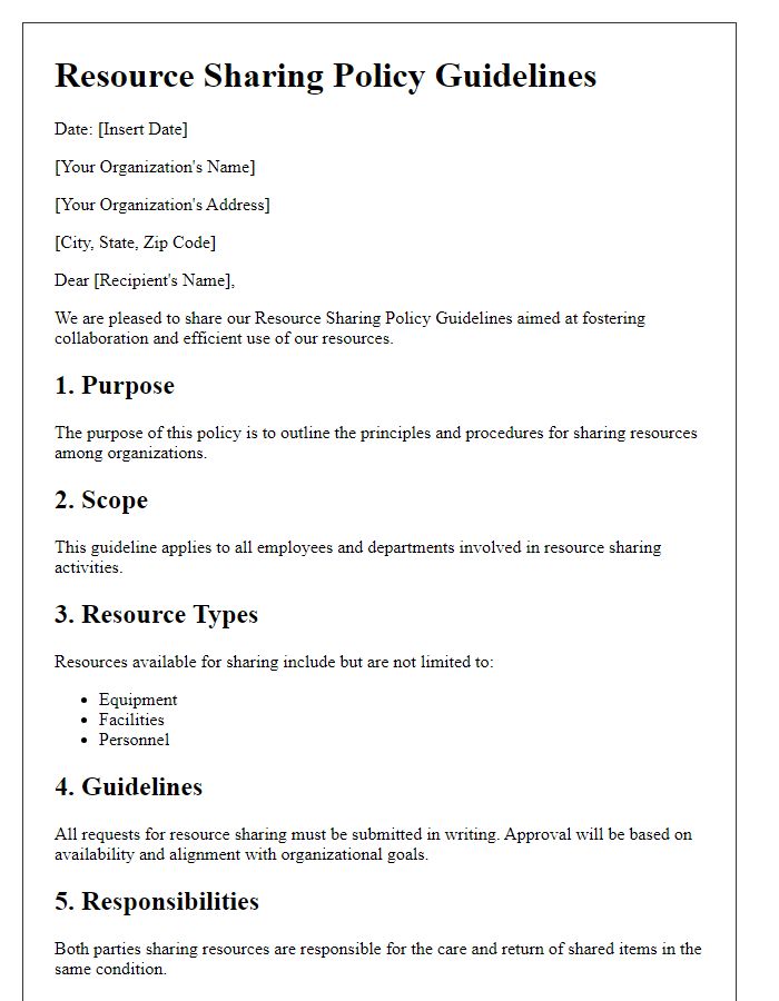 Letter template of resource sharing policy guidelines