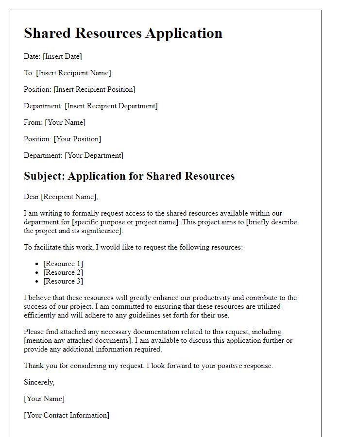 Letter template of shared resources application process