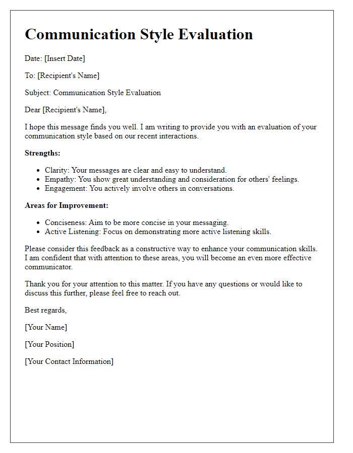 Letter template of communication style evaluation