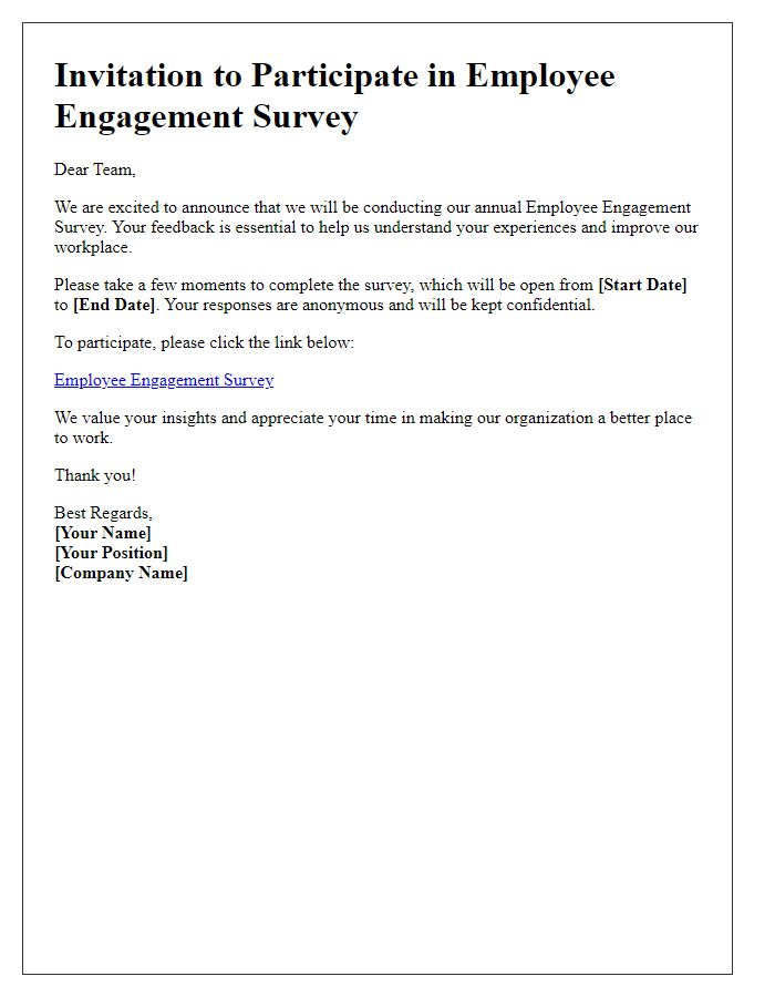 Letter template of employee engagement survey invitation