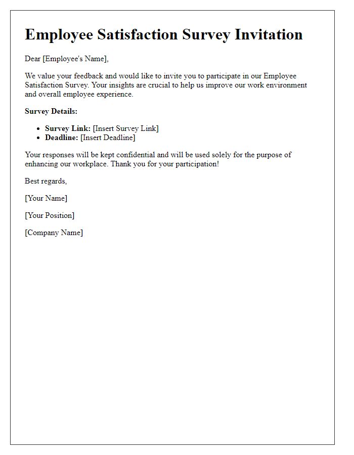 Letter template of employee satisfaction survey