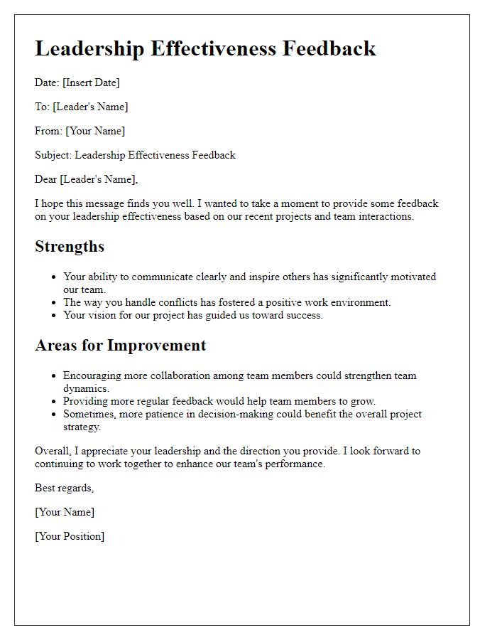 Letter template of leadership effectiveness feedback