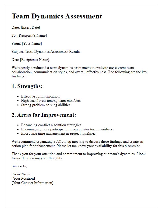 Letter template of team dynamics assessment