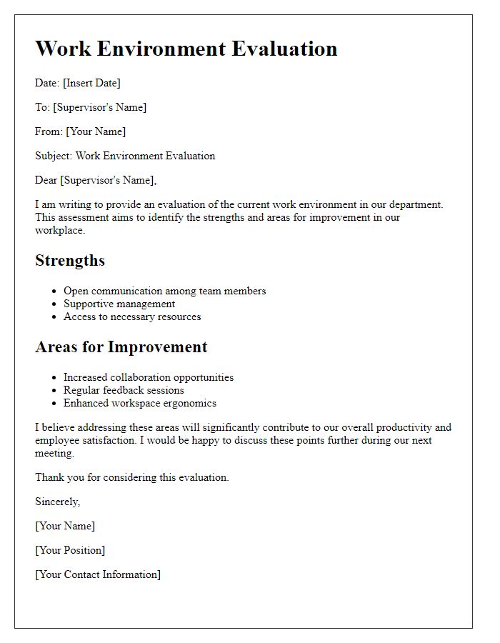 Letter template of work environment evaluation