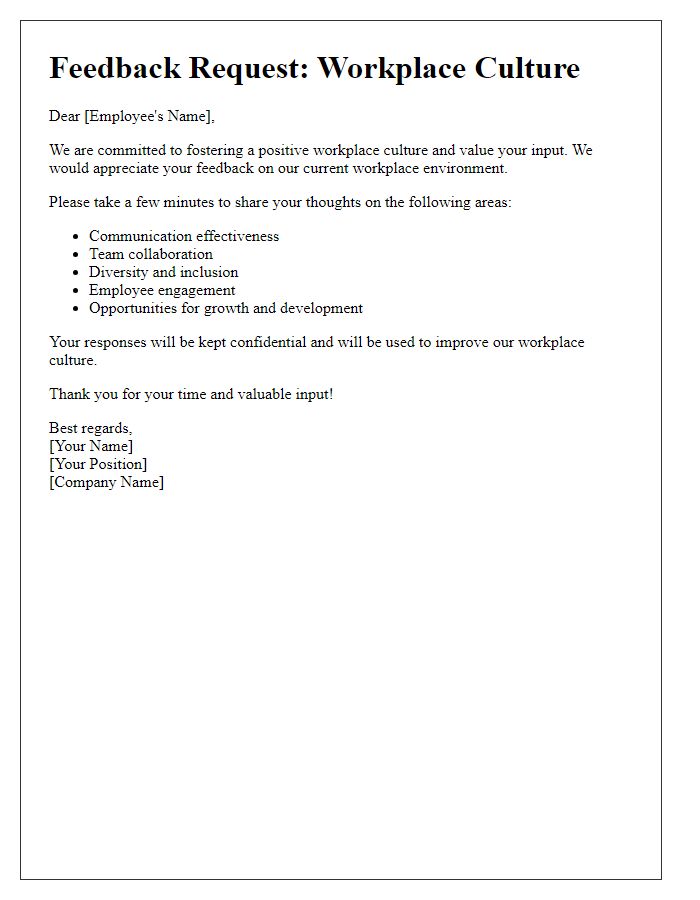 Letter template of workplace culture feedback request