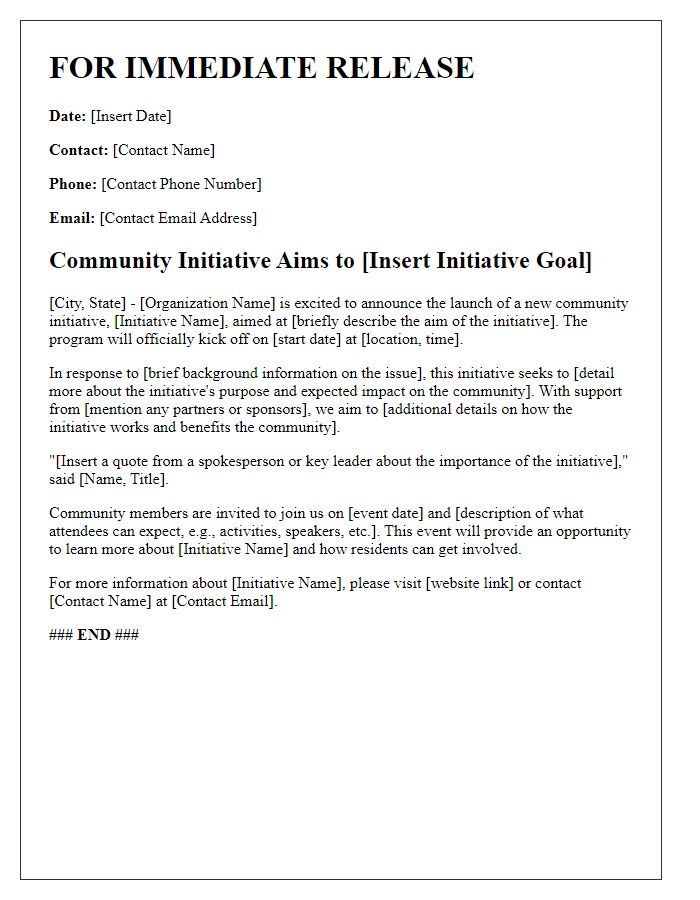 Letter template of media press release for community initiative