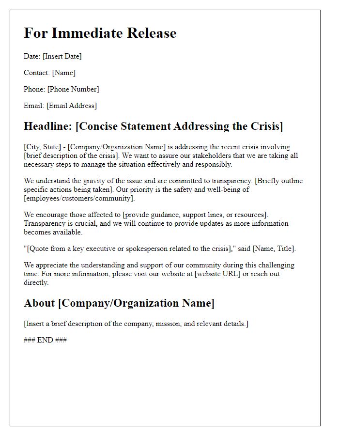 Letter template of media press release for crisis management