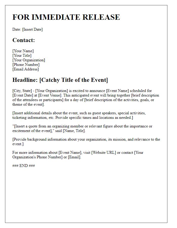 Letter template of media press release for event announcement