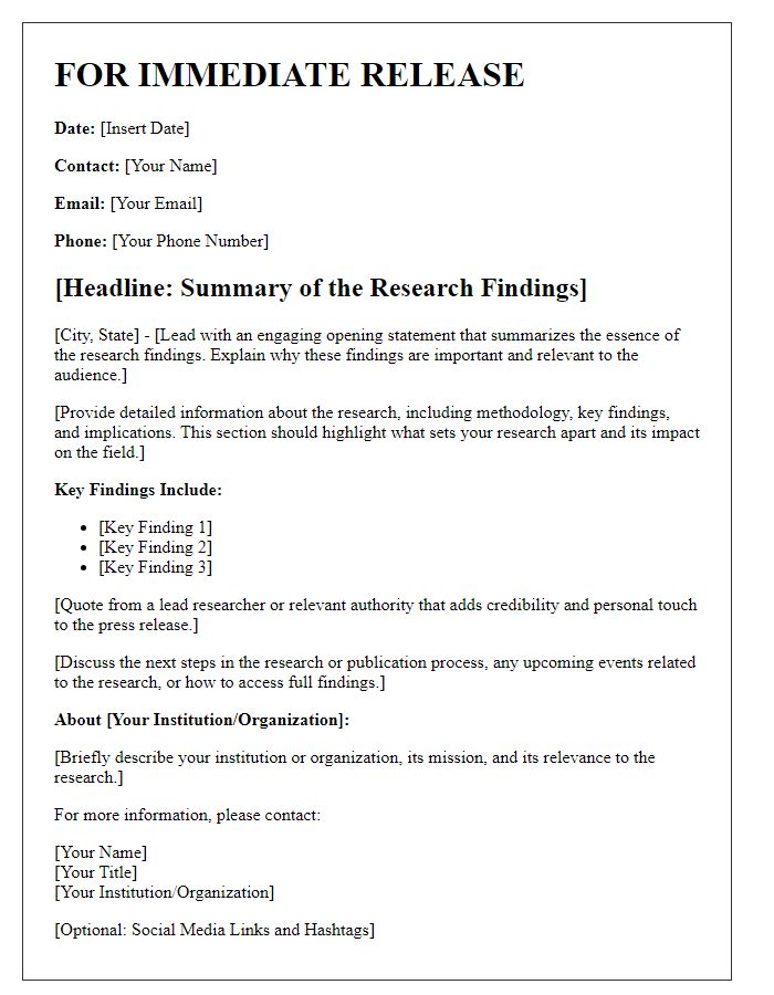 Letter template of media press release for research findings