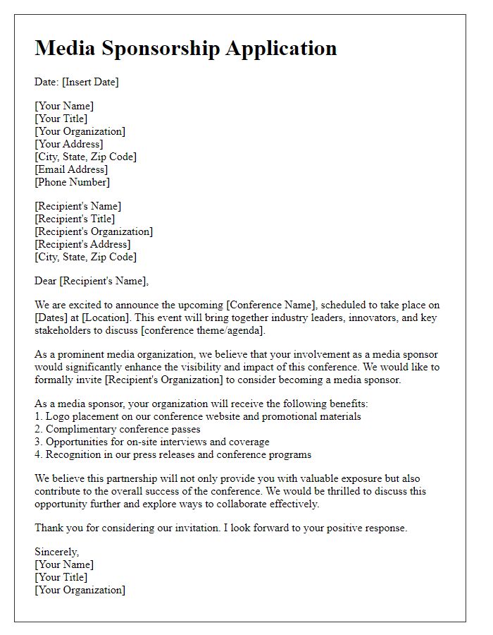 Letter template of media sponsorship application for a conference