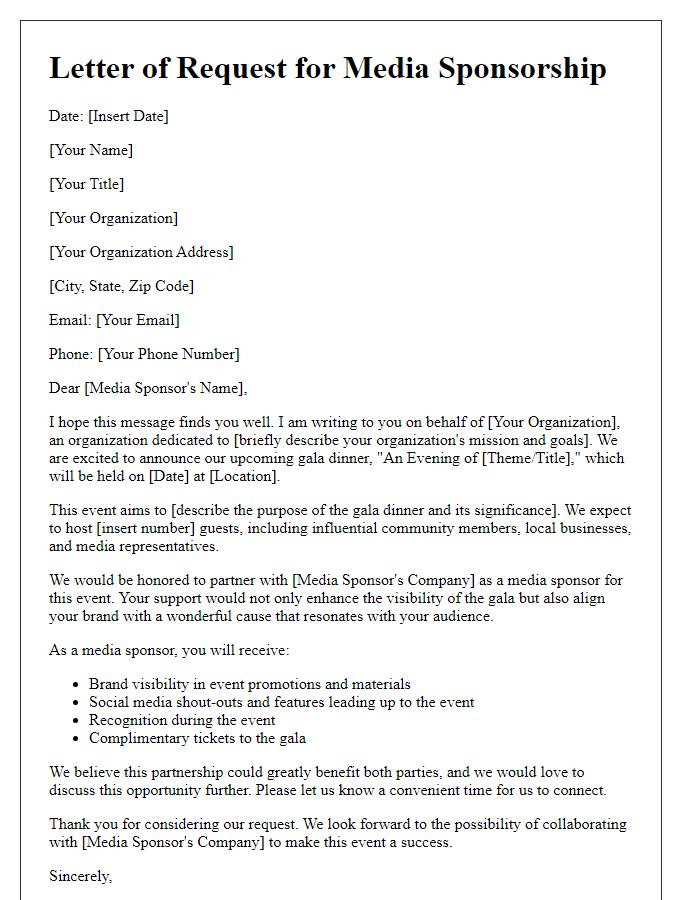 Letter template of media sponsorship ask for a gala dinner