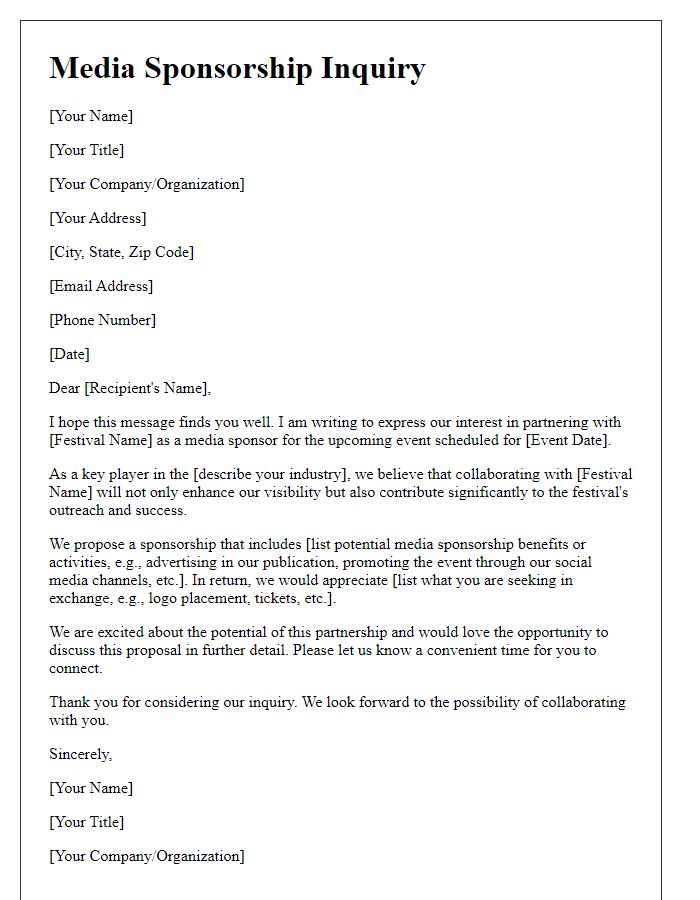 Letter template of media sponsorship inquiry for a festival