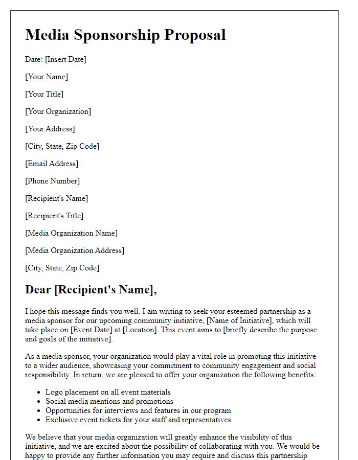 Letter template of media sponsorship letter for a community initiative