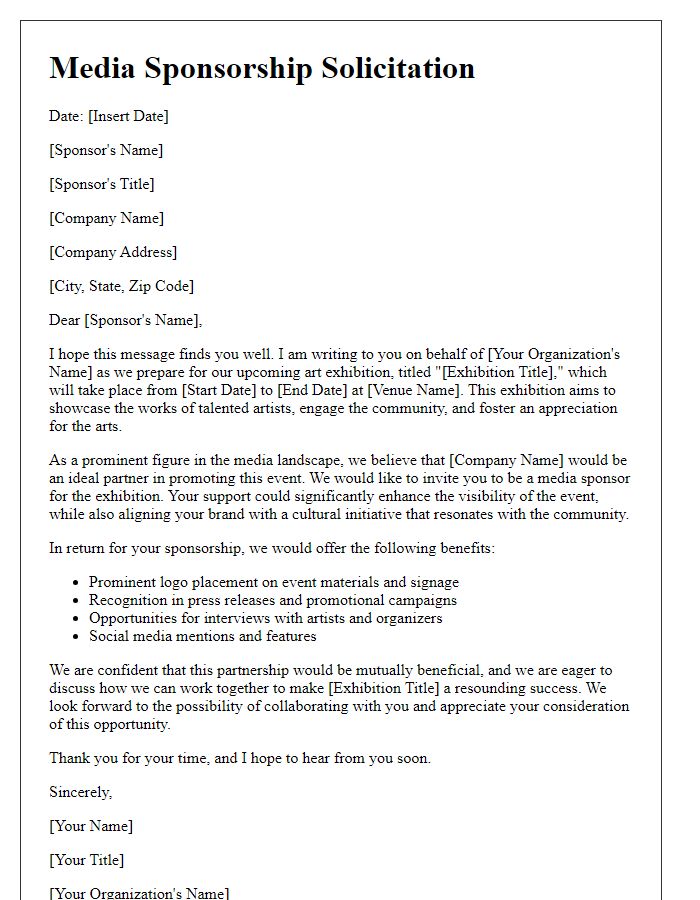 Letter template of media sponsorship solicitation for an art exhibition