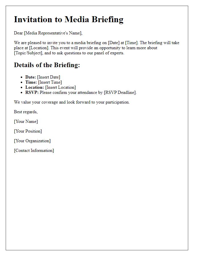 Letter template of media briefing invitation