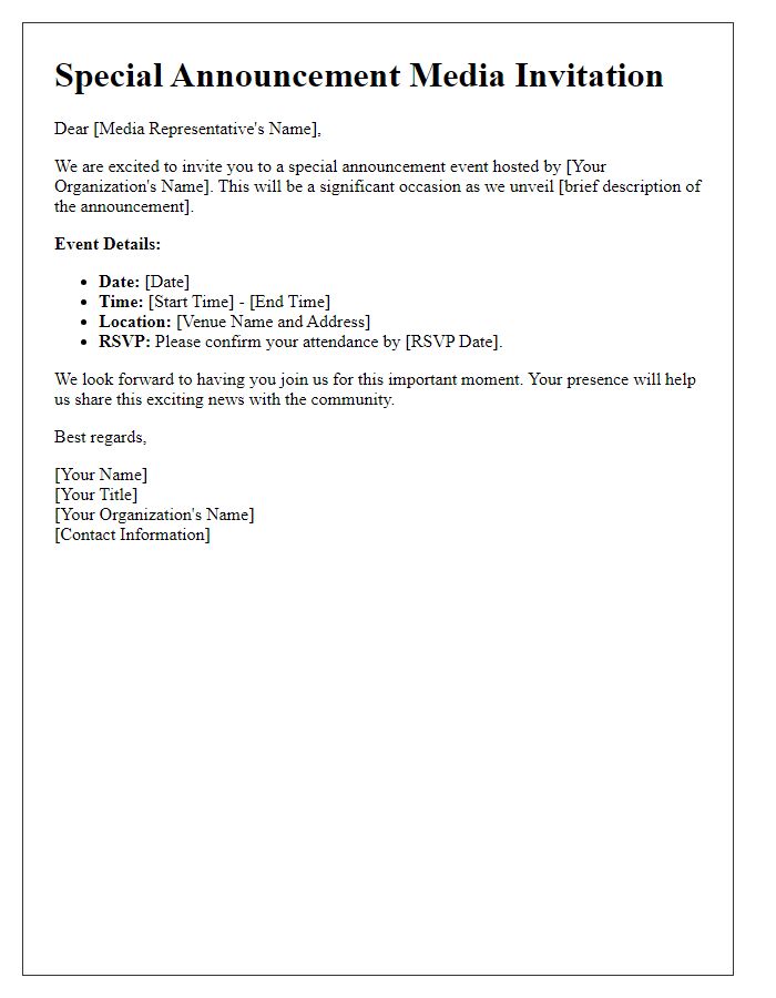 Letter template of special announcement media invitation