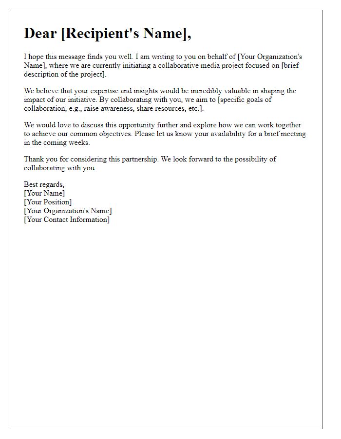 Letter template of collaborative media initiative outreach