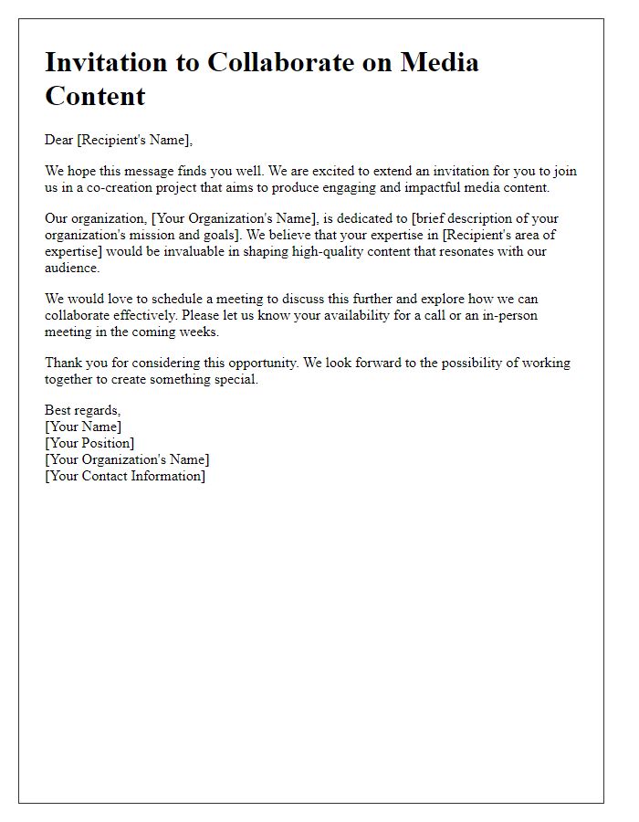 Letter template of media content co-creation invitation