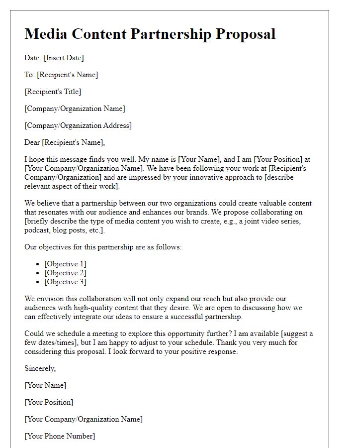 Letter template of media content partnership proposal