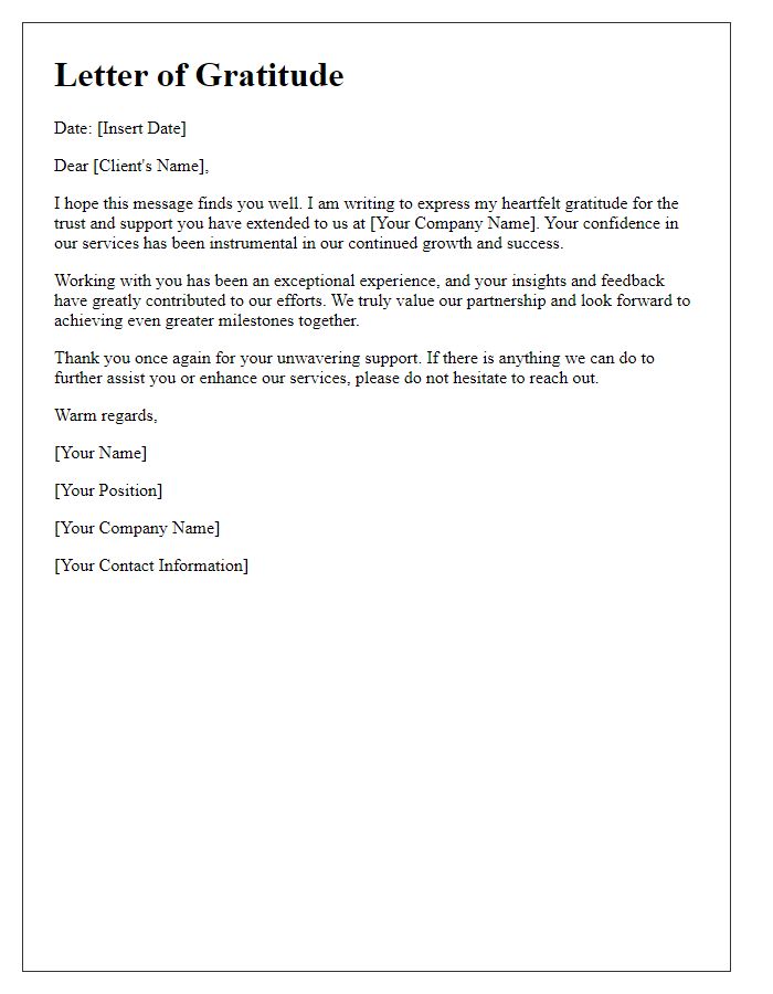 Letter template of gratitude for media client trust and support.