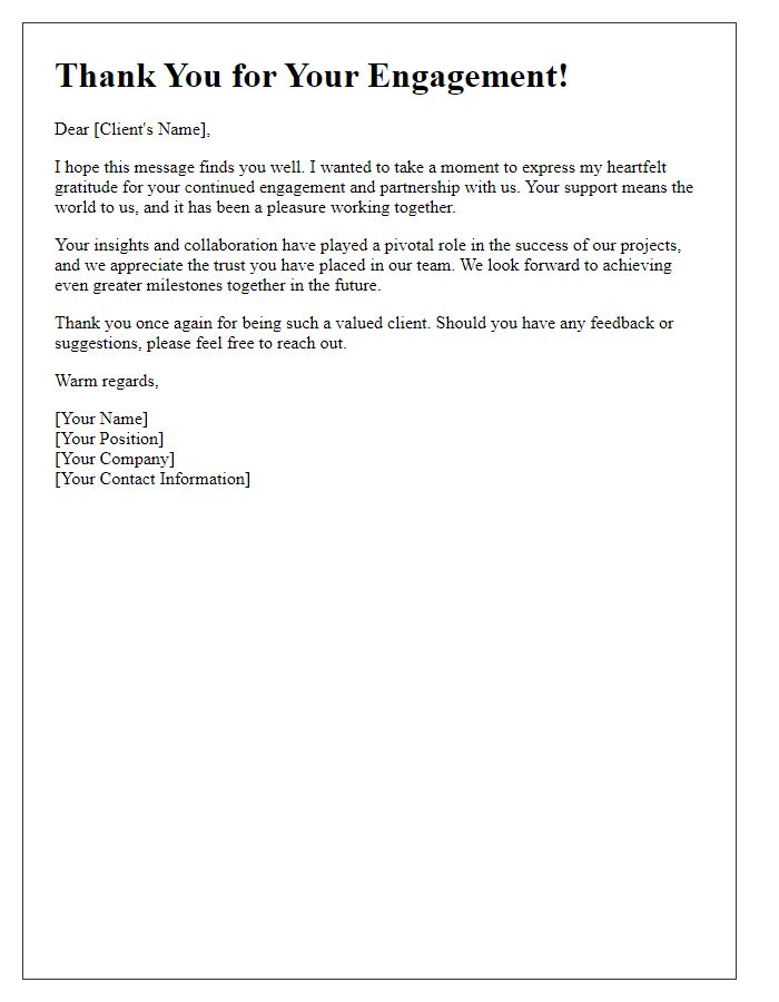 Letter template of heartfelt thanks to media client for engagement.