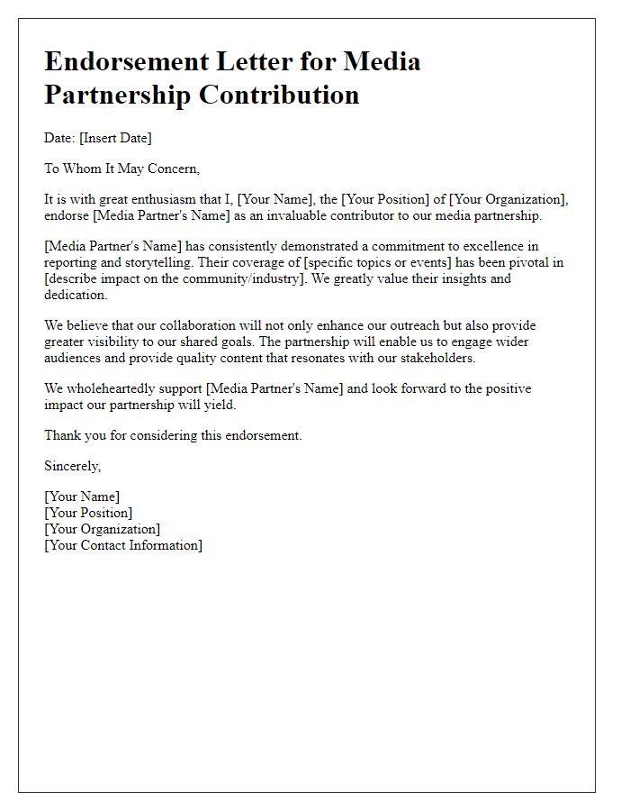 Letter template of endorsement for media partnership contribution