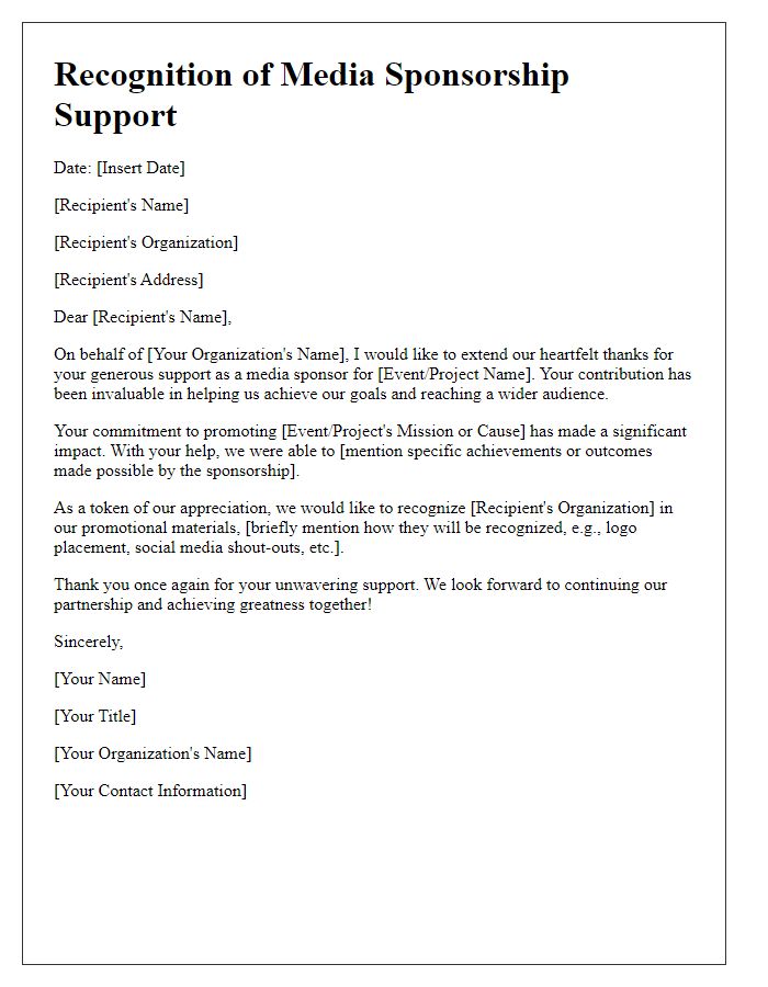 Letter template of recognition for media sponsorship support