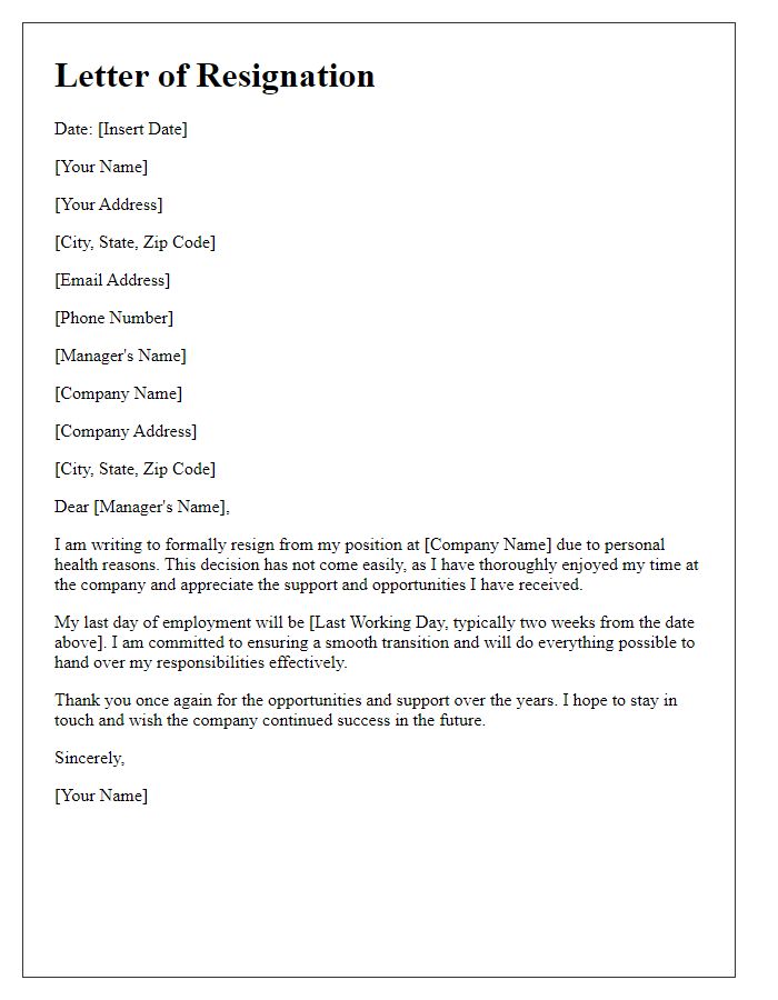 Letter template of stepping down because of personal health.