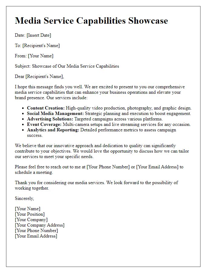 Letter template of media service capabilities showcase