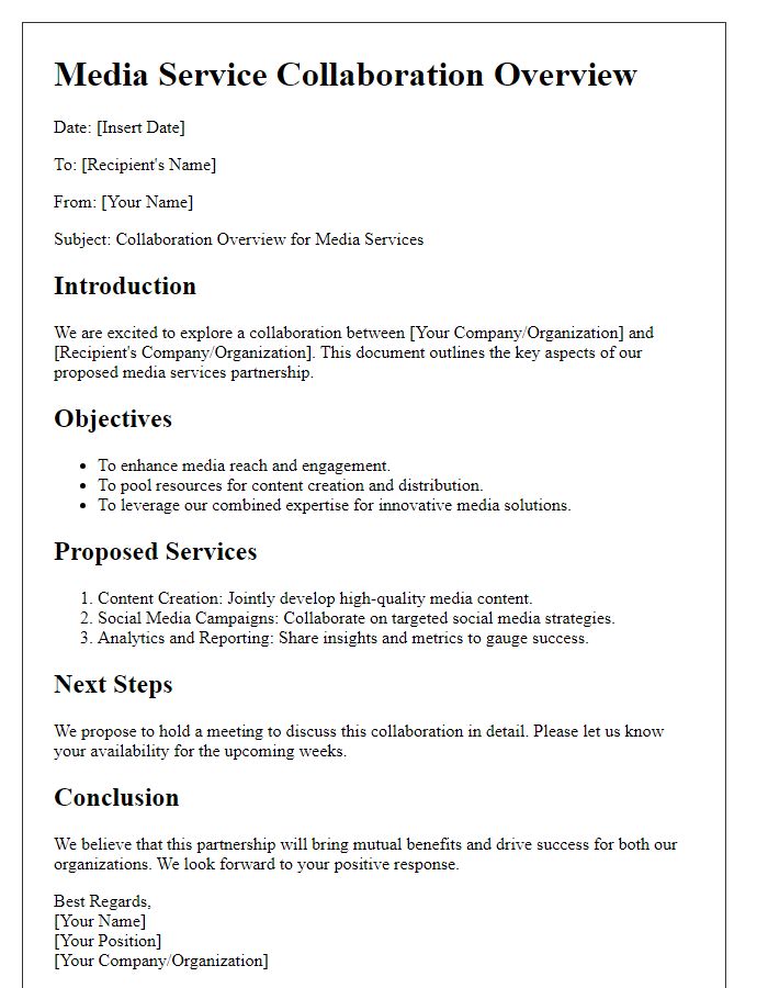 Letter template of media service collaboration overview