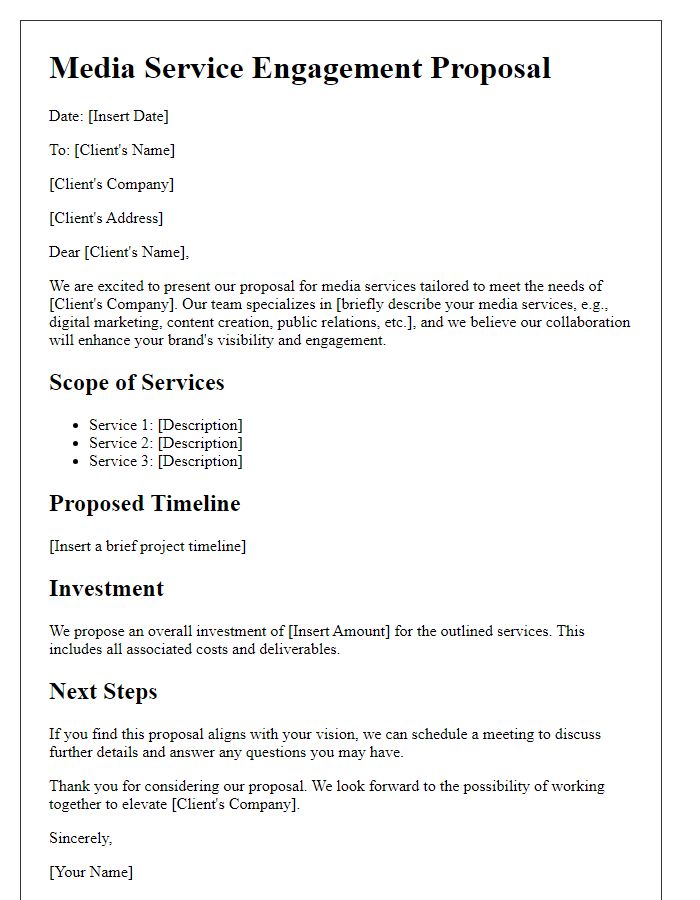 Letter template of media service engagement proposal