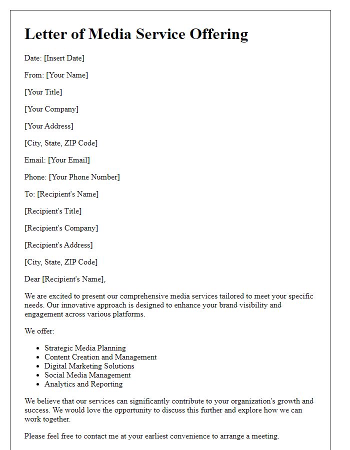 Letter template of media service offering presentation