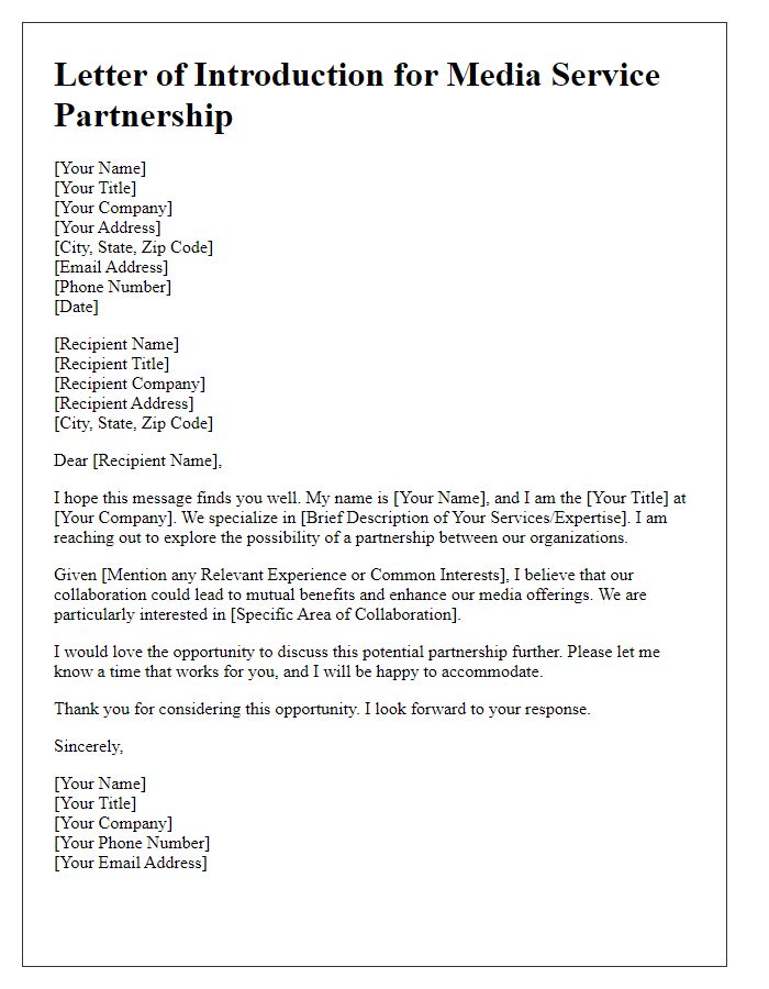 Letter template of media service partnership introduction