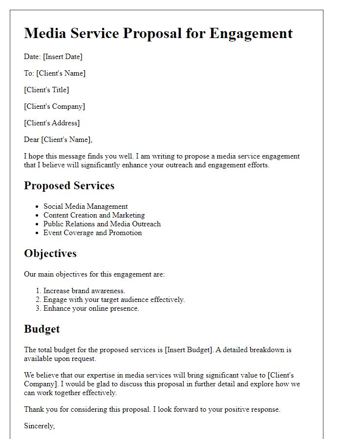 Letter template of media service proposal for engagement