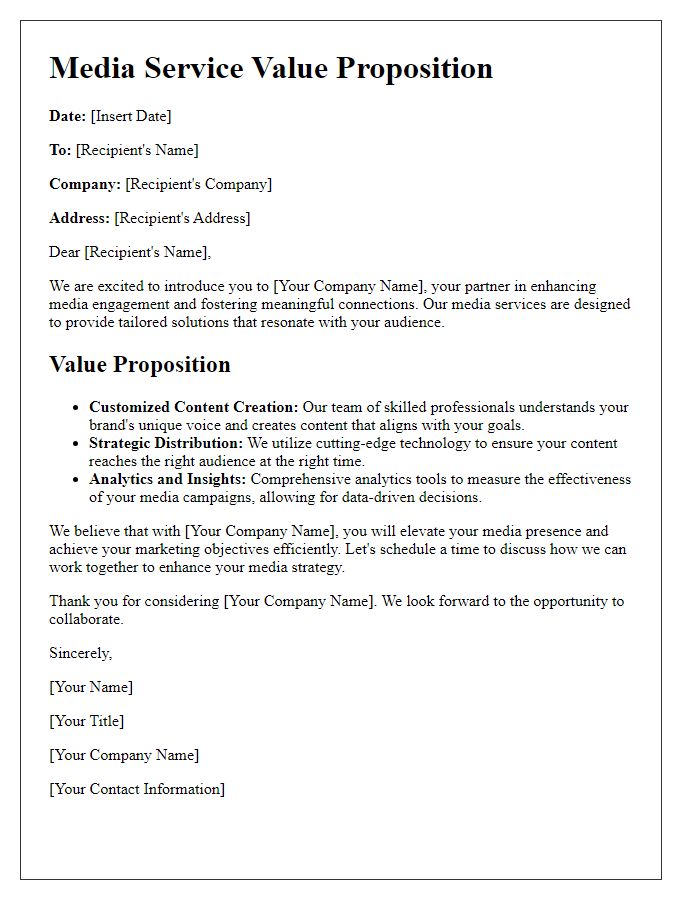 Letter template of media service value proposition