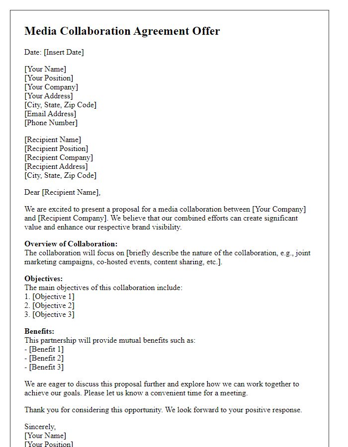 Letter template of media collaboration agreement offer