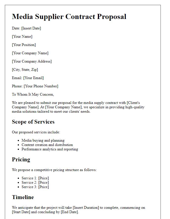 Letter template of media supplier contract proposal