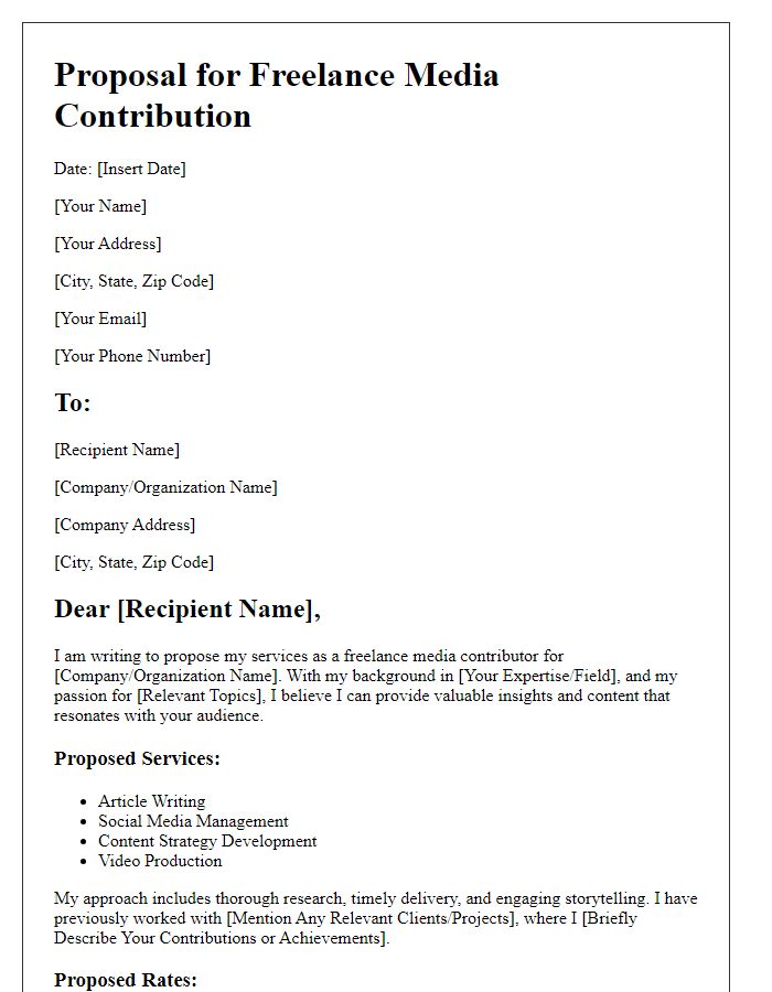 Letter template of freelance media contributor proposal