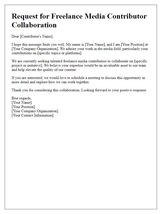 Letter template of request for freelance media contributor collaboration