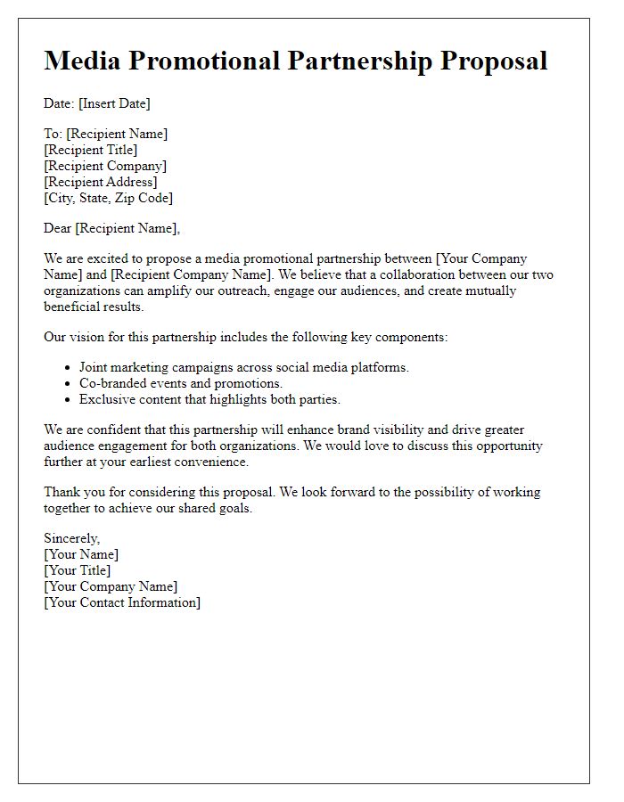 Letter template of media promotional partnership