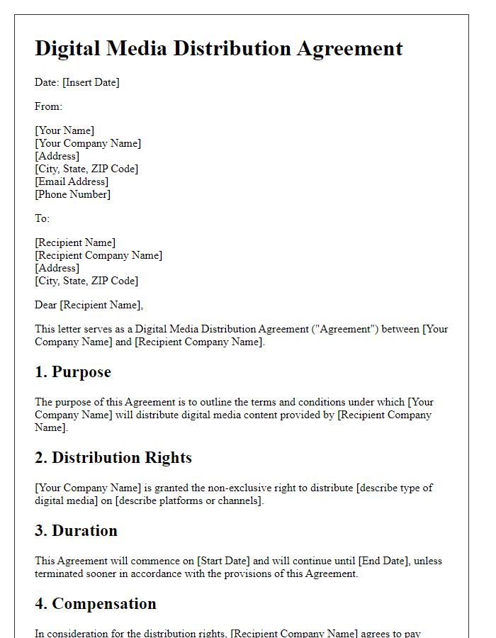 Letter template of digital media distribution agreement