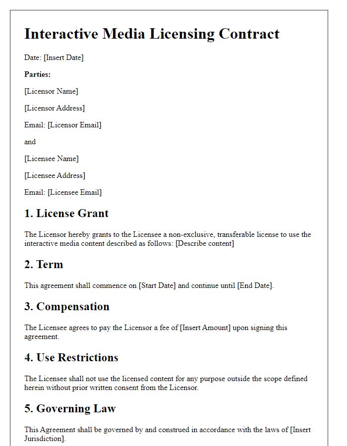 Letter template of interactive media licensing contract