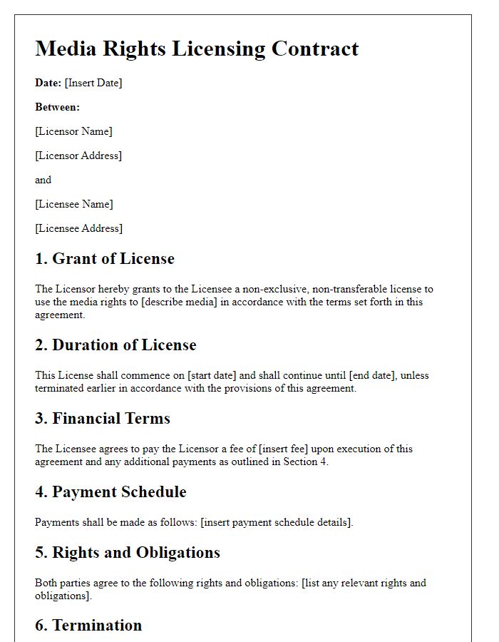 Letter template of media rights licensing contract