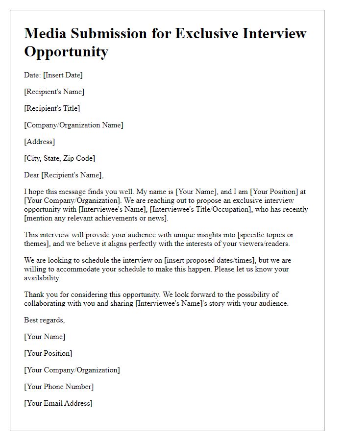 Letter template of media submission for a exclusive interview opportunity