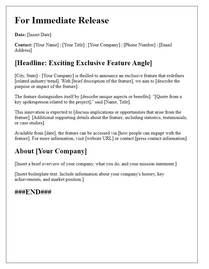 Letter template of press release for an exclusive feature angle