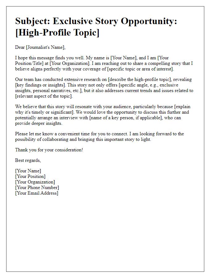 Letter template of targeted media pitch for a high-profile story