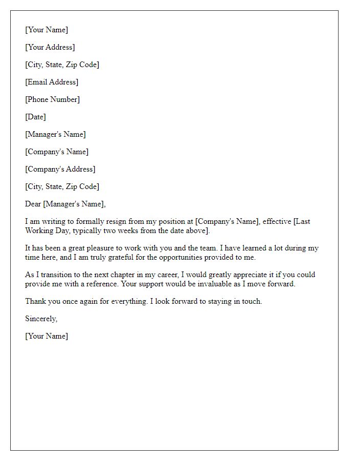 Letter template of resignation with a request for a reference.